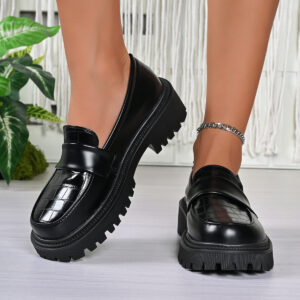 Womens Fashionable Plus-size Chunky-soled Leather Shoes
