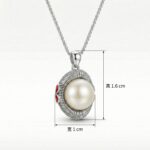925 Sterling Silver Elegant Sterling Silver Pearl Pendant Necklace with Textured Design and Red Accents