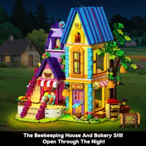 HOGOKIDS Beekeeping & Bakery House Building Toy With LED Light - 1084PCS Friends Girls Baking Building Set With Honey Workshop, Pretend Play Birthday For Kid Girls Boys