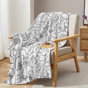 Mini Cats Pattern Flannel Throw Blanket Super Soft Fleece Blanket Animal Print Fluffy Plush Lightweight Cozy Blanket