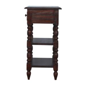 Solid Wood Turned Occasional Table, 1 Drawer,2 Big Shelves, Dark Brown