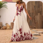Retro Resort-Style Floral Print Strap Backless Maxi Dress