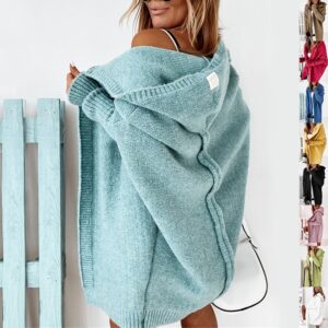 Bat Sleeve Hooded Cardigan Oversized Loose Temperament Solid Color Sweater Womens Clothing