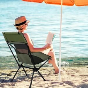 Folding High Back Camping Chair With Head Support Stable Portable Lightweight UK