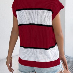 Women Color Block Stripe Casual Loose Knit Vacation Top