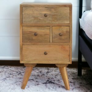Solid Wood Wall Mounted Rounded Bedside, 1 Drawer, Light Brown