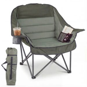 Green Heavy-Duty Folding Camping Chair, PVC Coated 600D Oxford Fabric, X-Shaped Metal Frame & Non-Slip Foot Pads