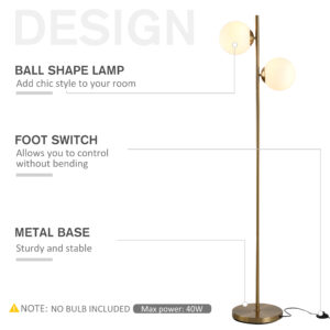 Floor Lamp w/ 2pcs Glass Lamp Shade Modern Portable Decorative Lamp, White