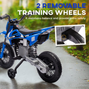 12V Kids Electric Motorcycle w/ Twist Grip Throttle, Training Wheels, Rear Suspension & Music, Blue