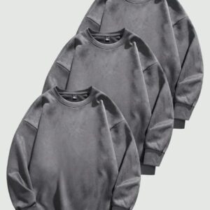 Men's Solid Drop Shoulder Suede Sweatshirt Casual Regular