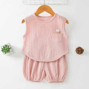 Summer Pure Cotton Yarn T-Shirt And Thin Childrens Shorts Two-Piece Set