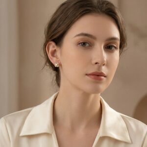 925 Sterling Silver Elegant Pearl Quatrefoil Stud Earrings with Sparkling Baguette and Pavé Accents