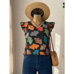 Women's Sleeveless Top With V-Neck And Ruffle Trim