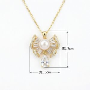 925 Sterling Silver Elegant Bow Ribbon Pearl Pendant with Shimmering Accents and Teardrop Drop