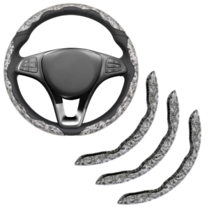 Car Wood Grain Steering Wheel Cover, Anti-Slip 2PCS Segmented Steering Wheel Protector, Anti-Skid Wheels Cover Universal Fit For Most Vehicles, Car Accessories For Women Men -Gray
