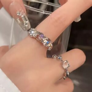 1PCS Ins Style Silver Zircon Ring For Women, Light Luxury Minimalist Design, Adjustable Open Band, Versatile Elegant Jewelry