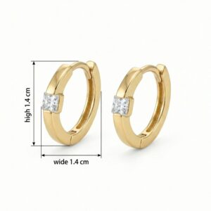 925 Sterling Silver Elegant Princess Cut Stone Huggie Hoop Earrings in Polished Finish