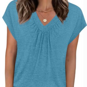 SpringSummer New Solid Color V-Neck Loose Short-Sleeve T-Shirt Top For Women