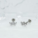 1pair Of Women's Earrings With Floral Stainless Steel Zircon Earrings Crystal Cluster Bloom