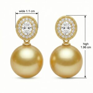 925 Sterling Silver Radiant Champagne South Sea Pearl and Brilliant Diamond Halo Dangle Earrings