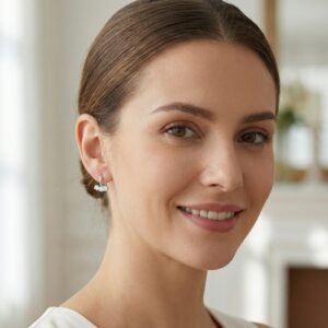 925 Sterling Silver Elegant Silver Huggie Hoop Earrings with Three Round Sparkling Zirconia Stones