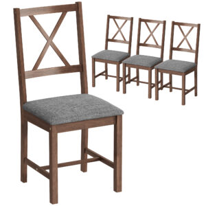 Set of 4 Dining Chairs, Upholstered X-Back Dining Room Chairs with Rubberwood Legs and Padded Seat for Kitchen, Gray