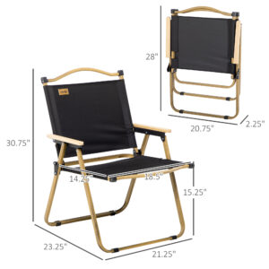 2 Pack Folding Camping Chair, Lightweight & Portable Beach Chairs Armchairs, Perfect for Festivals, Fishing, Picnic and Hiking, Black
