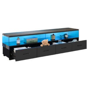 4-Drawer TV Stand For TV’s Up To 80 Flat Screen Cabinet Door Living Room Storage Entertainment Center, Black