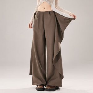 Irregular Ribbon High-Waist Wide-Leg Pants Womens