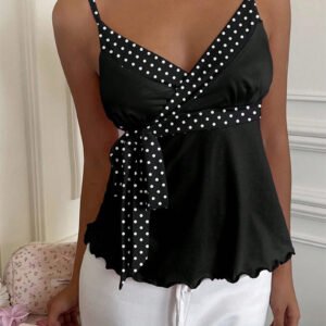 Womens Wave-Edged Lace-Up Tank Top Slimming Outerwear Sleeveless