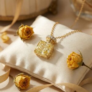 925 Sterling Silver Radiant Canary Gemstone Perfume Bottle Silhouette Pendant with Sparkling Accents