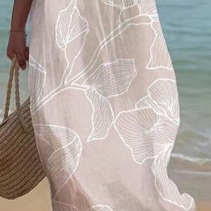 Women's Casual Round Neck Mid Sleeve Print Cotton And Linen Dress