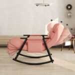 Casual Folding Rocking Chair Upholstered, Lounge Rocking Chair Adjustable High Back And Foot Rest,side Pockets Placed In Living Room Bedroom Balcony