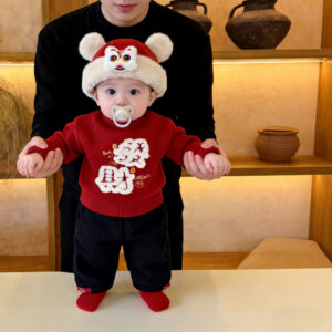 Red Thickened Warm Childrens Sweater Coat