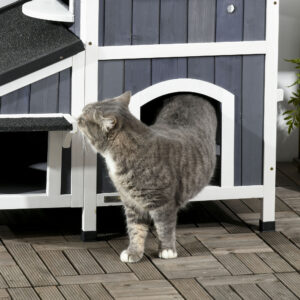 Outdoor Cat House with Weather-resistant Roof & Garden Bed, Outdoor Cat Shelter Enclosure with Multiple Entrances, Modern Cat Furniture Hideout, Cat Gifts, Gray