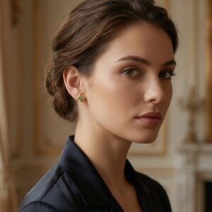 925 Sterling Silver Elegant Emerald and Diamond-Accent Fleur-de-lis Stud Earrings