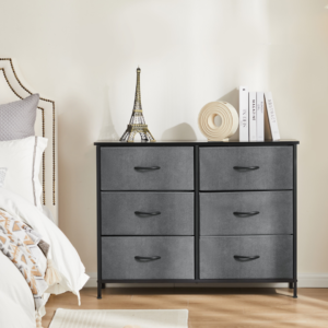 Tall Dresser Fabric Storage Tower ,Wooden Top For Kid Room, Closet, Entryway, Nursery
