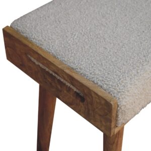 Solid Wood Boucle Cream Tray Style Footstool, Upholstered, Nordic Legs, Beige And Brown