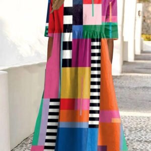 Casual Retro Ocean Art Print Womens Loose Dress