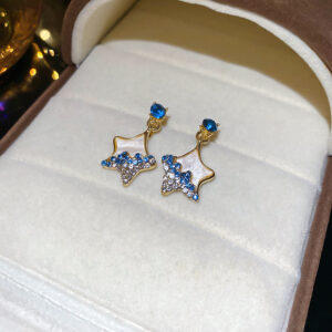 Blue Rhinestone Star Drop Earrings For Women Sparkly Star Dangle Earrings 925 Sterling Silver Needle Fashion Cute Star Jewelry