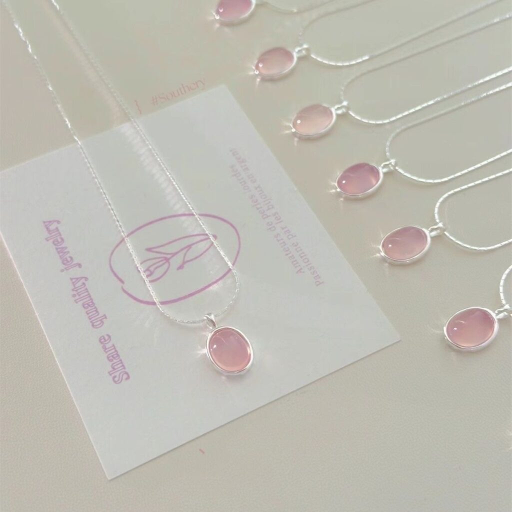 Strawberry Quartz Crystal Necklace Womens Pendant Collarbone