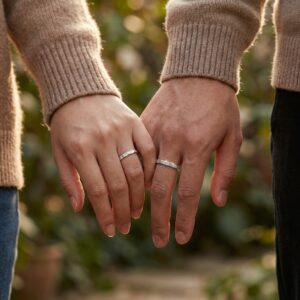 925 Sterling Silver Elegant Hammered Texture Silver Adjustable Matching Rings for Couples