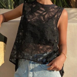 French Lace Vest Round Neck Womens Top