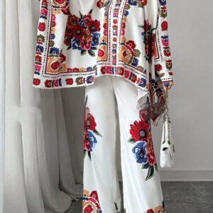 Women's New Fashionable Silky Satin Printed Set