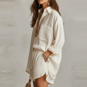 Fashionable Solid-Colored Shorts And Shirt Set