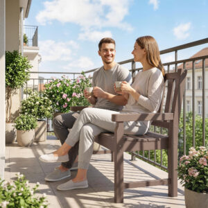 2-Person Garden Bench, HDPE Outdoor Bench with 530 lbs Capacity, Curved Seat for Backyard, Park, Porch, Lawn, Brown