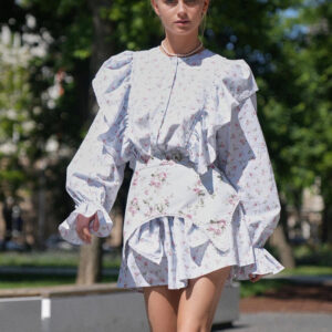 Designer-inspired Detachable Waist Cincher Floral Print Short-sleeve Cropped Dress