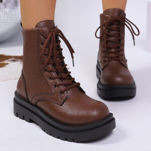 Women's Round-toe Plus-size Lace-up Chunky-sole Ankle Boots