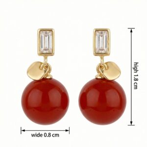 925 Sterling Silver Sophisticated Red Sphere Drop Earrings with Rectangular Clear Gemstone Accents