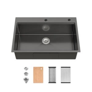 Stainless Steel Kitchen Sink, 33'x22' Single Bowl, Overmount Handmade Sink In Black, With Cutting Board, Colander-Unable Ship Weekends, TK And TEMU Only For Pickup
